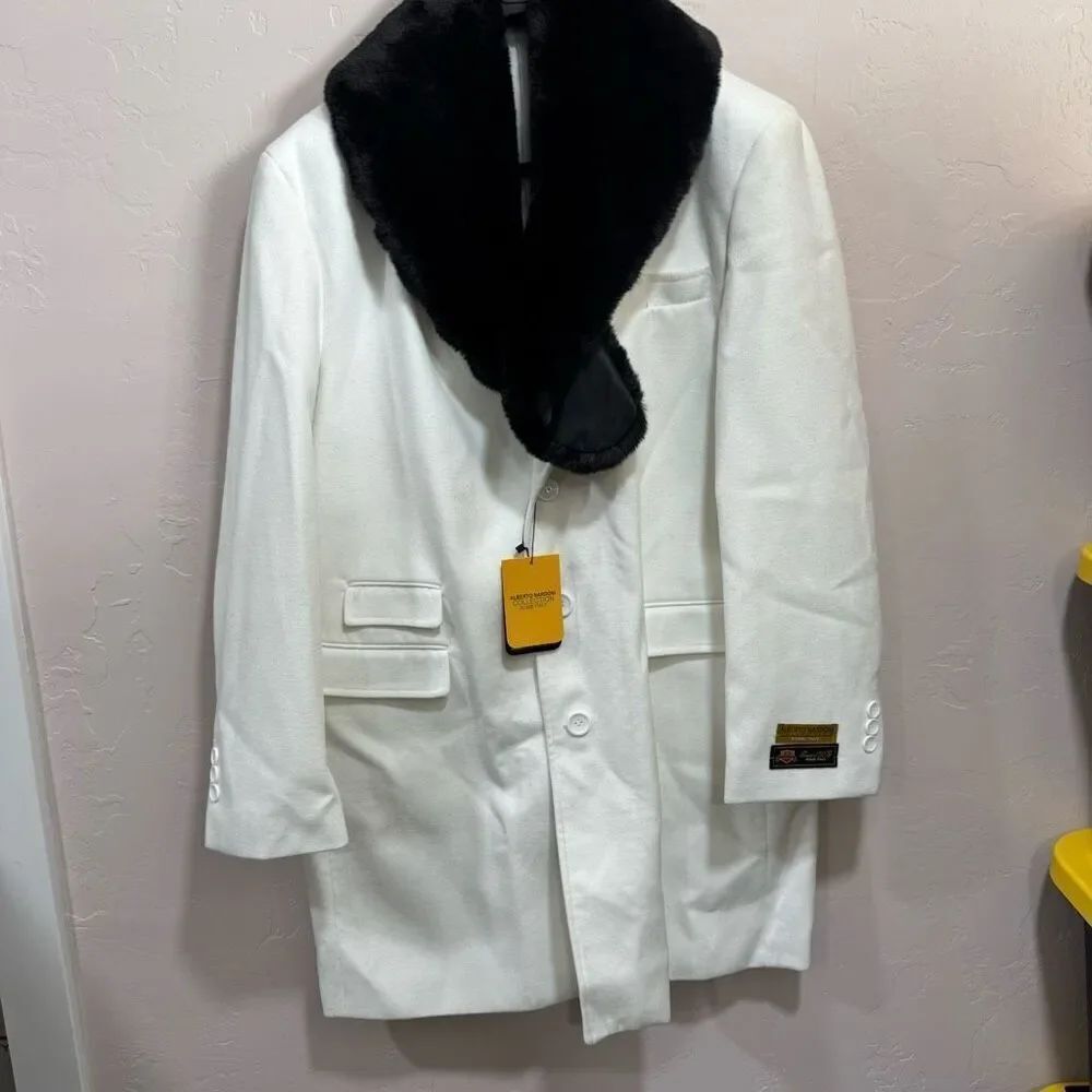 New Alberto Nardoni White Wool Coat Size 44